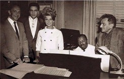 11 July 1963 ~ George Sidney (Director), Elvis, Ann-Margret & Calvin Jackson (Piano).jpg